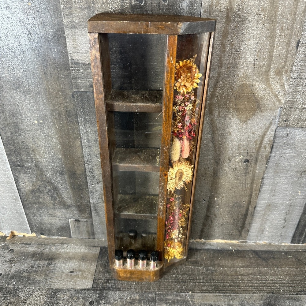 VTG Wooden Wall Display Shelf Rustic Country - Dried Floral Display w/ Vials #2